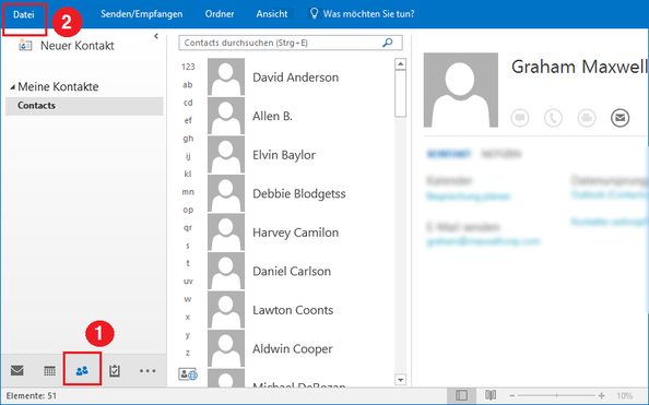 Datei anklicken in Outlook 2013
