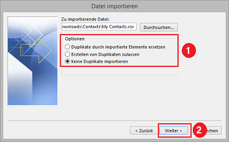 Wählen Sie wie Outlook mit Duplikaten umgehen soll