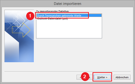 Klicken Sie auf Kommagetrennte 