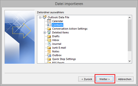 Kontaktordner in Outlook als Zielordner behalten