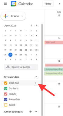 Google Calendar: Click on three dots
