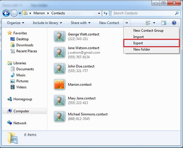 Kontakte von Windows-Kontakte in CSV-Format für Outlook exportieren