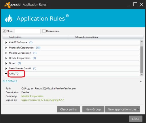 Avast Internet Security Firewall Configuration - Name
