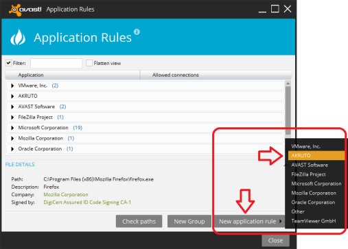 Avast Internet Security Firewall Configuration - New application rule