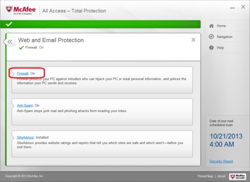 McAfee Total Protection Firewall Configuration - Firewall