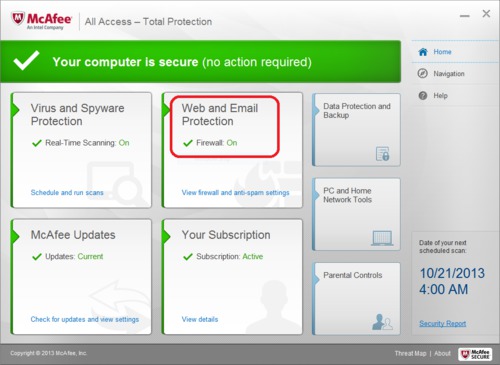 McAfee Total Protection Firewall Configuration - Web and Email Protection