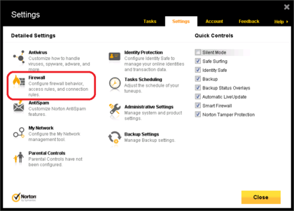 Norton 360 Firewall Configuration - Click Firewall