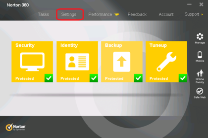 Norton 360 Firewall Configuration - Click Settings