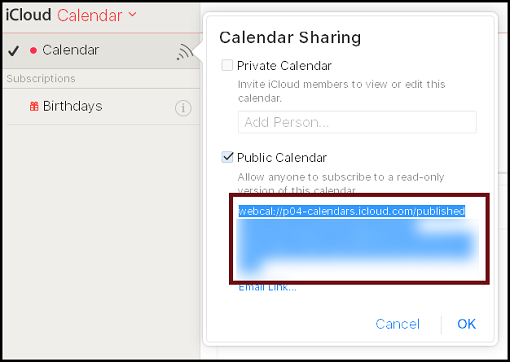 Get iCloud Calendar Public URL
